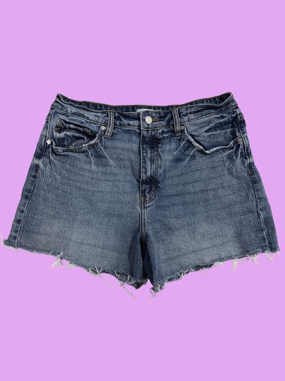 KanCan Dark Blue Distressed High-Rise Jean Shorts